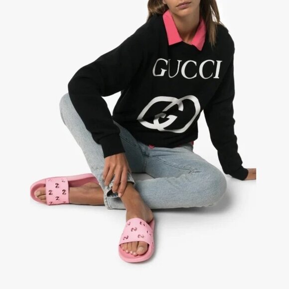 NEW GUCCI Pursuit GG Logo Rose Pink Pool Slide Sandals Women's Size EU 39 US 9 - Picture 5 of 12